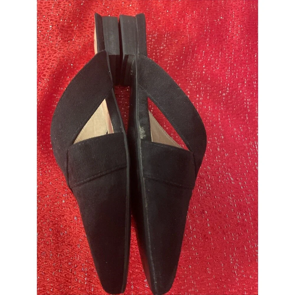 Womens Black Dress Shoes Size 8.5 Flat Slip-ons Suede Pointed Toe